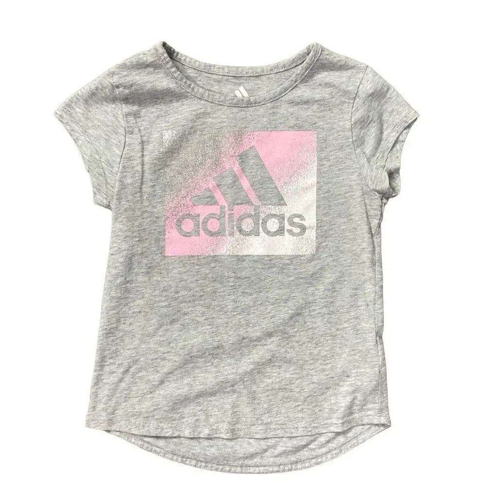 Adidas Girl’s Pink White Logo Short Sleeve Gray Tee Size 6X